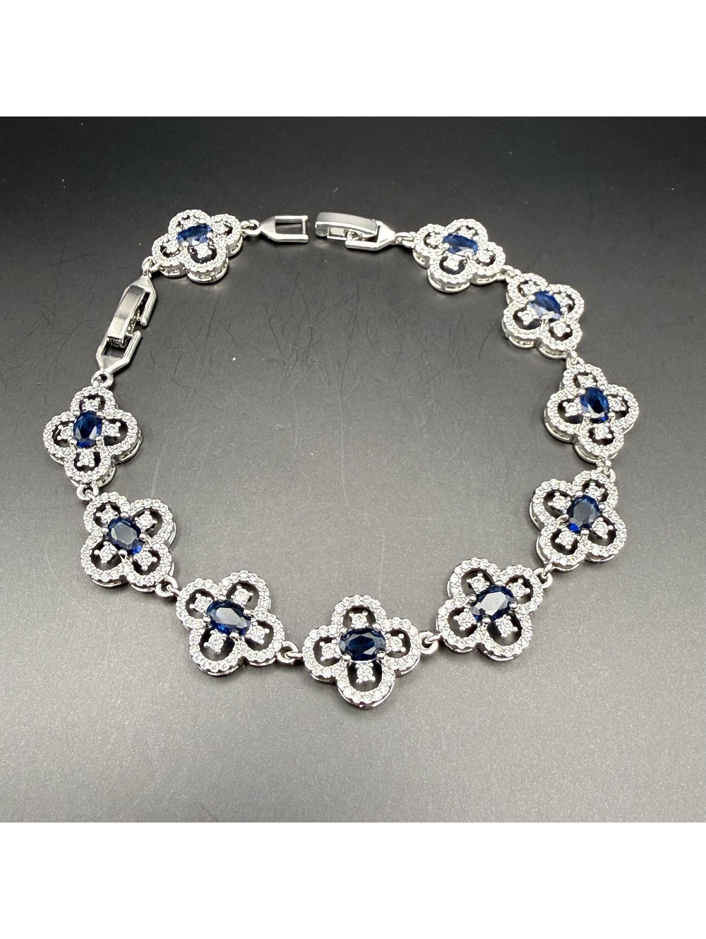 candy+clover elite navy blue clover halo crystal 14k white gold plated bracelet